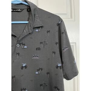 Travis Mathew Charcoal Gray Allover Print Polo Island Golf Resort Style Mens M